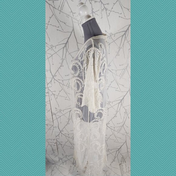 Do Everything in Love Ivory Floral Lace Open Front Long Cardigan - Picture 3 of 5